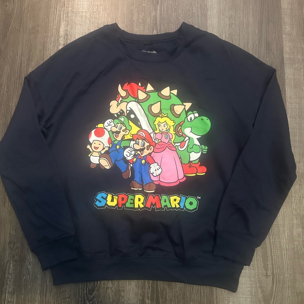 Nintendo Super Mario Crewneck Sweatshirt - Black with Multicolor Characters